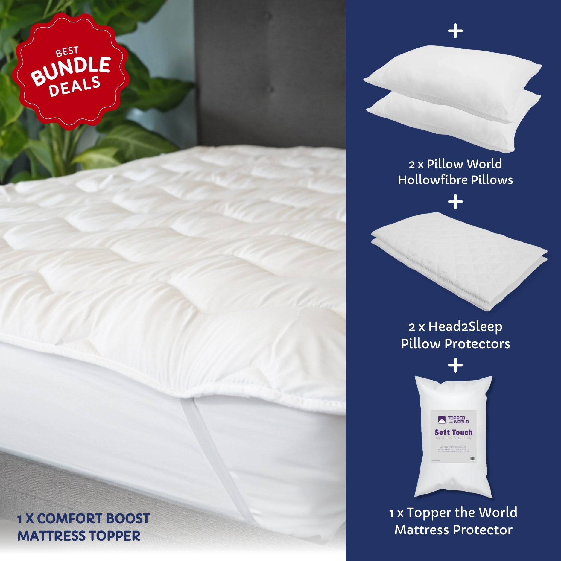 Comfort Boost Bundle - Mattress Topper with Pillows and Protectors