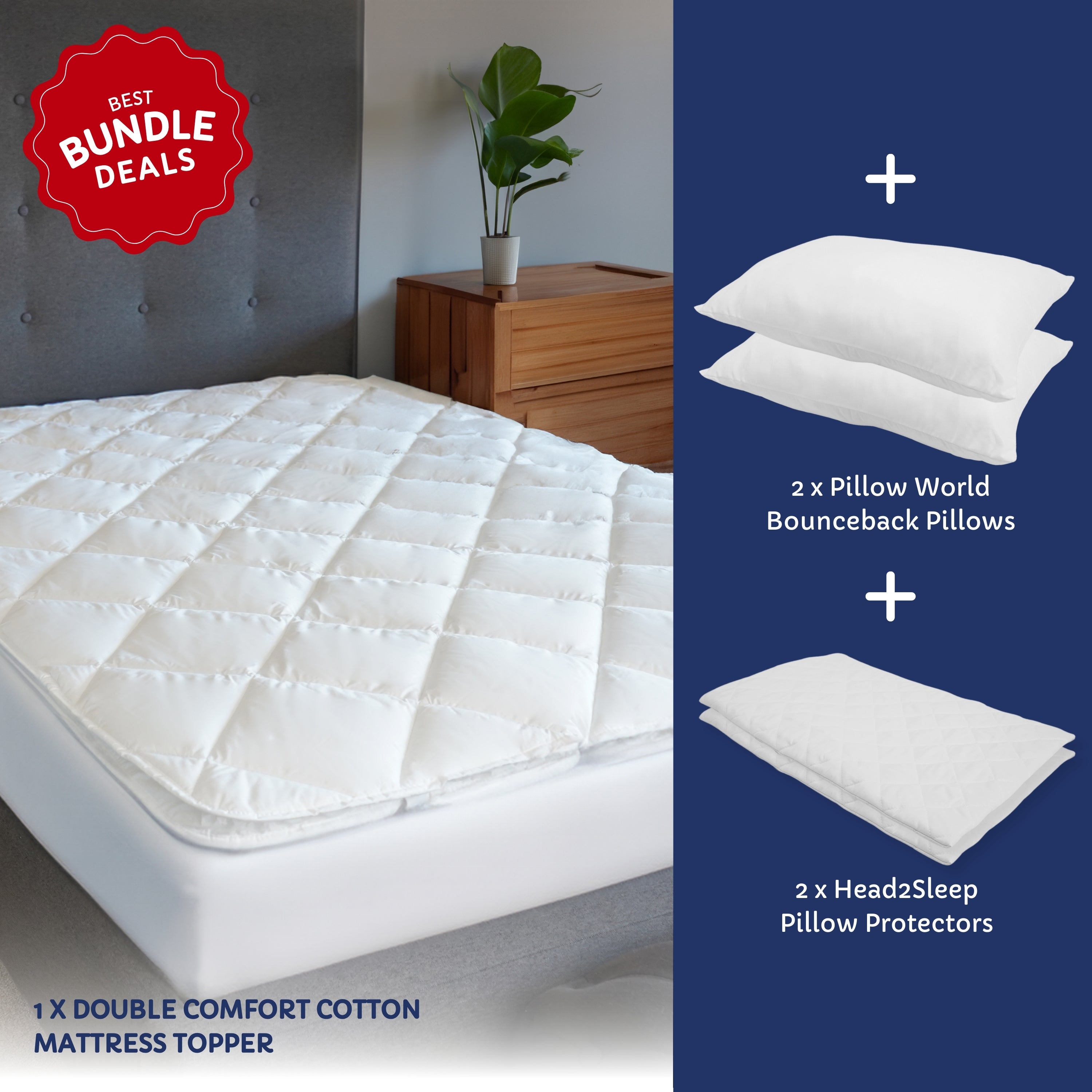 Hotel Comfort Bundle - Mattress Topper with Pillows and Pillow Protectors