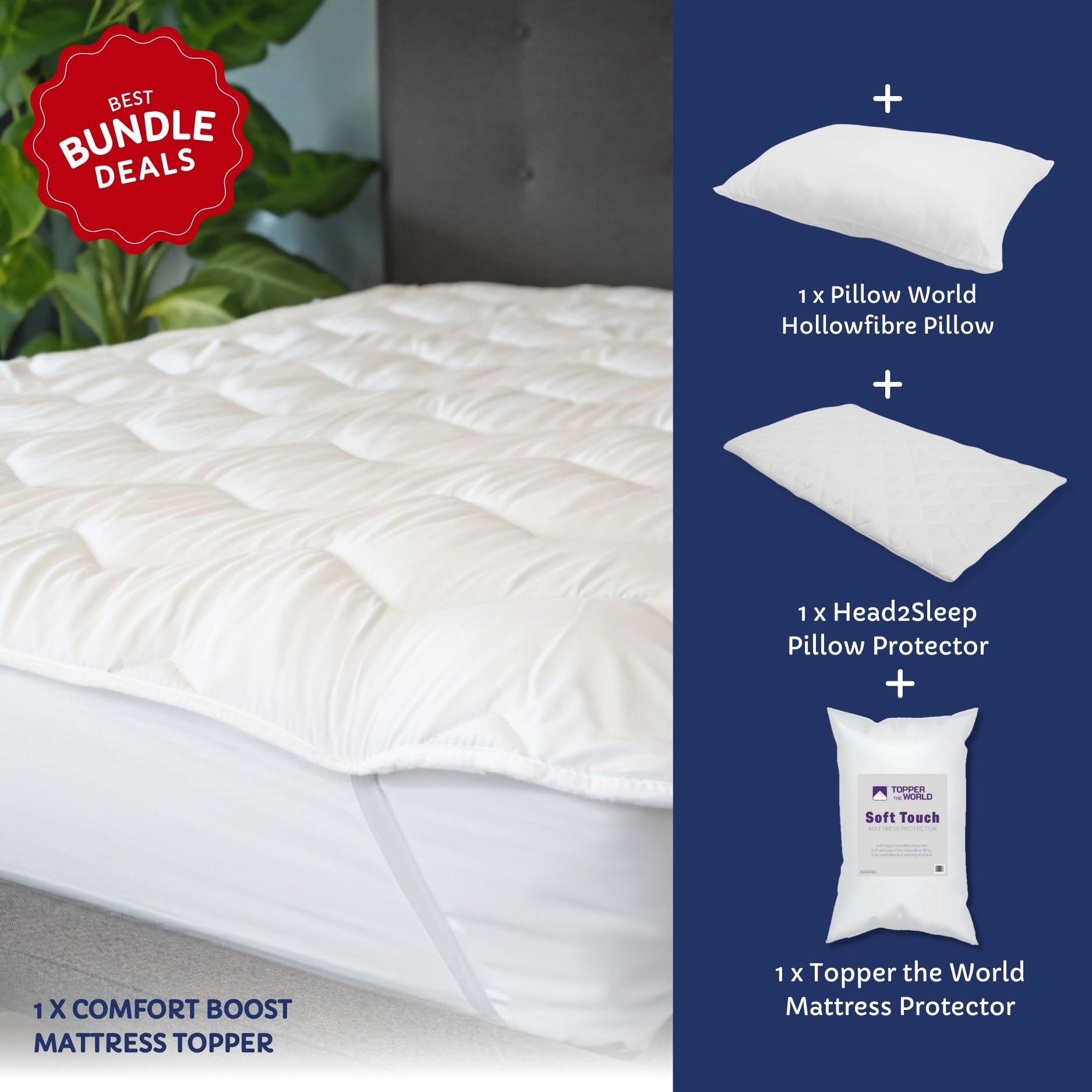 Comfort Boost Bundle - Mattress Topper with Pillows and Protectors