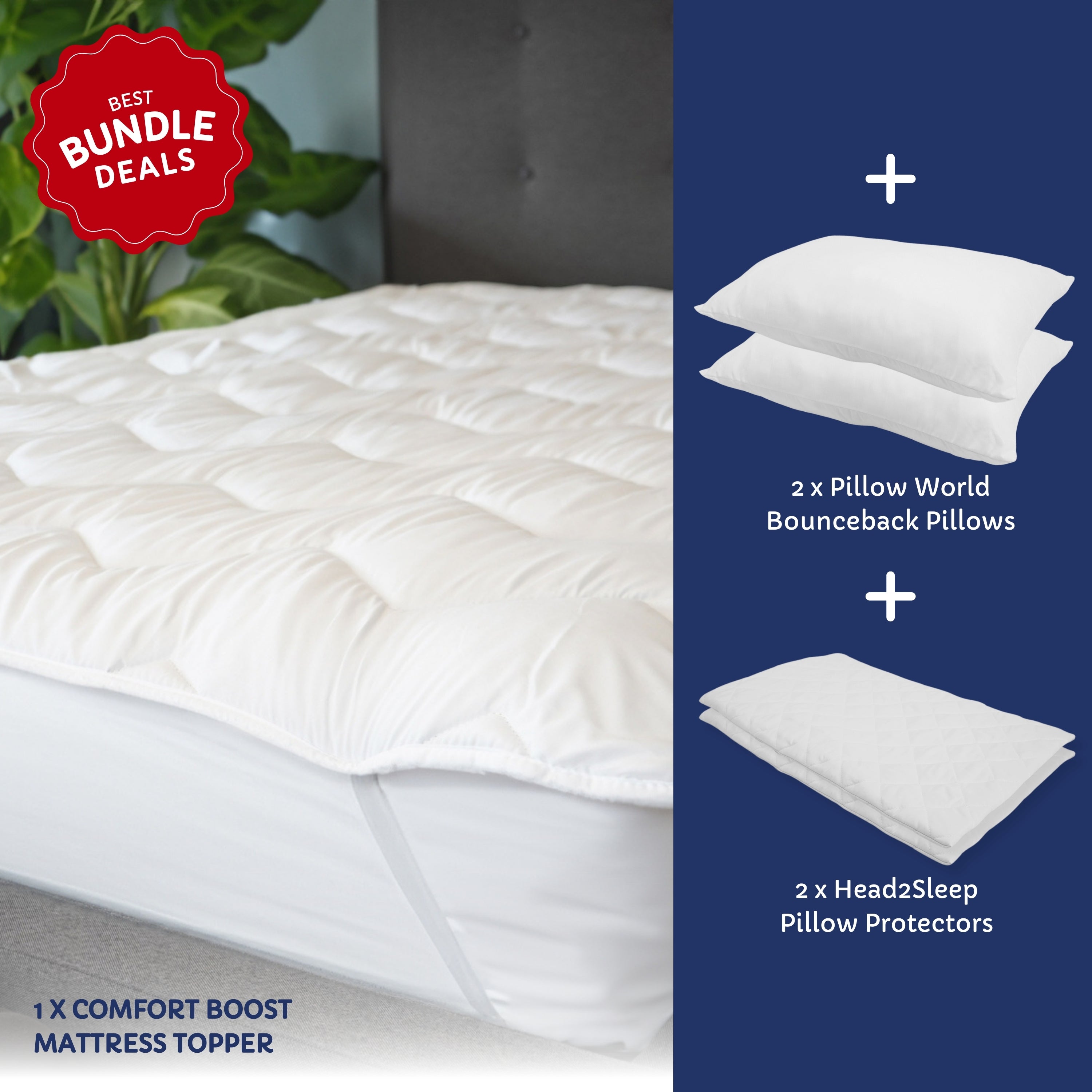 Comfort Boost Bundle - Mattress Topper with Pillows and Pillow Protectors