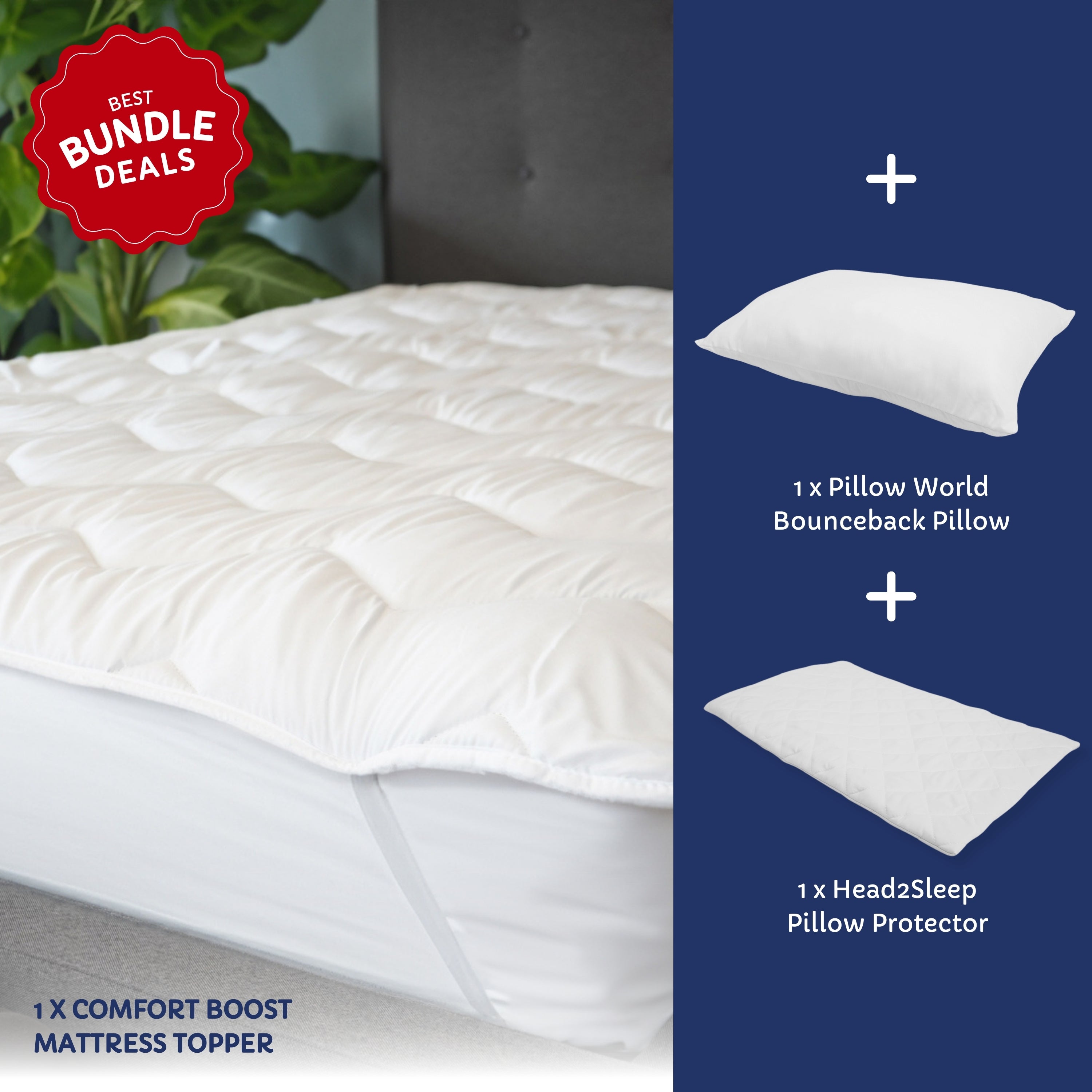 Comfort Boost Bundle - Mattress Topper with Pillows and Pillow Protectors