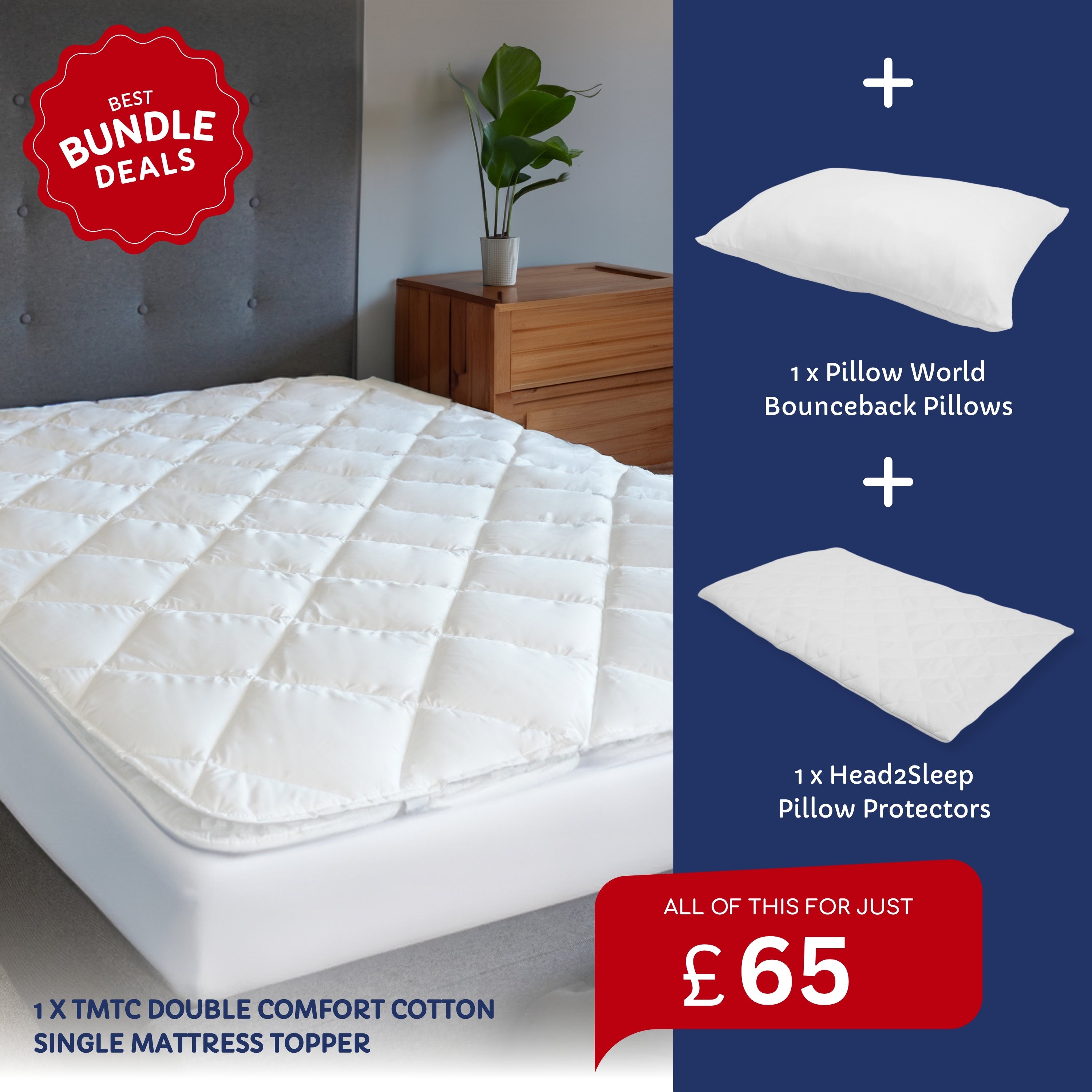 Hotel Comfort Bundle - Mattress Topper with Pillows and Pillow Protectors