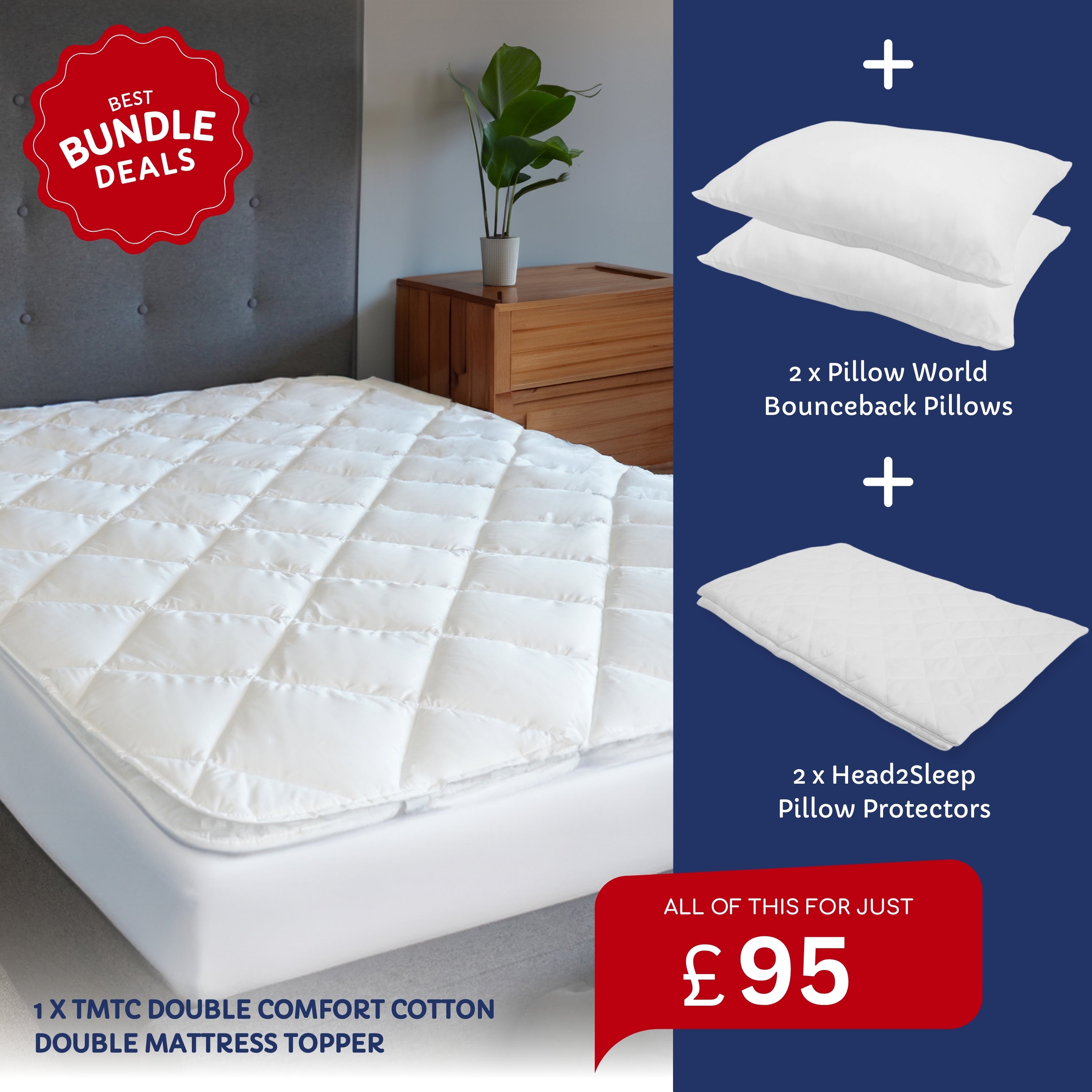 Hotel Comfort Bundle - Mattress Topper with Pillows and Pillow Protectors