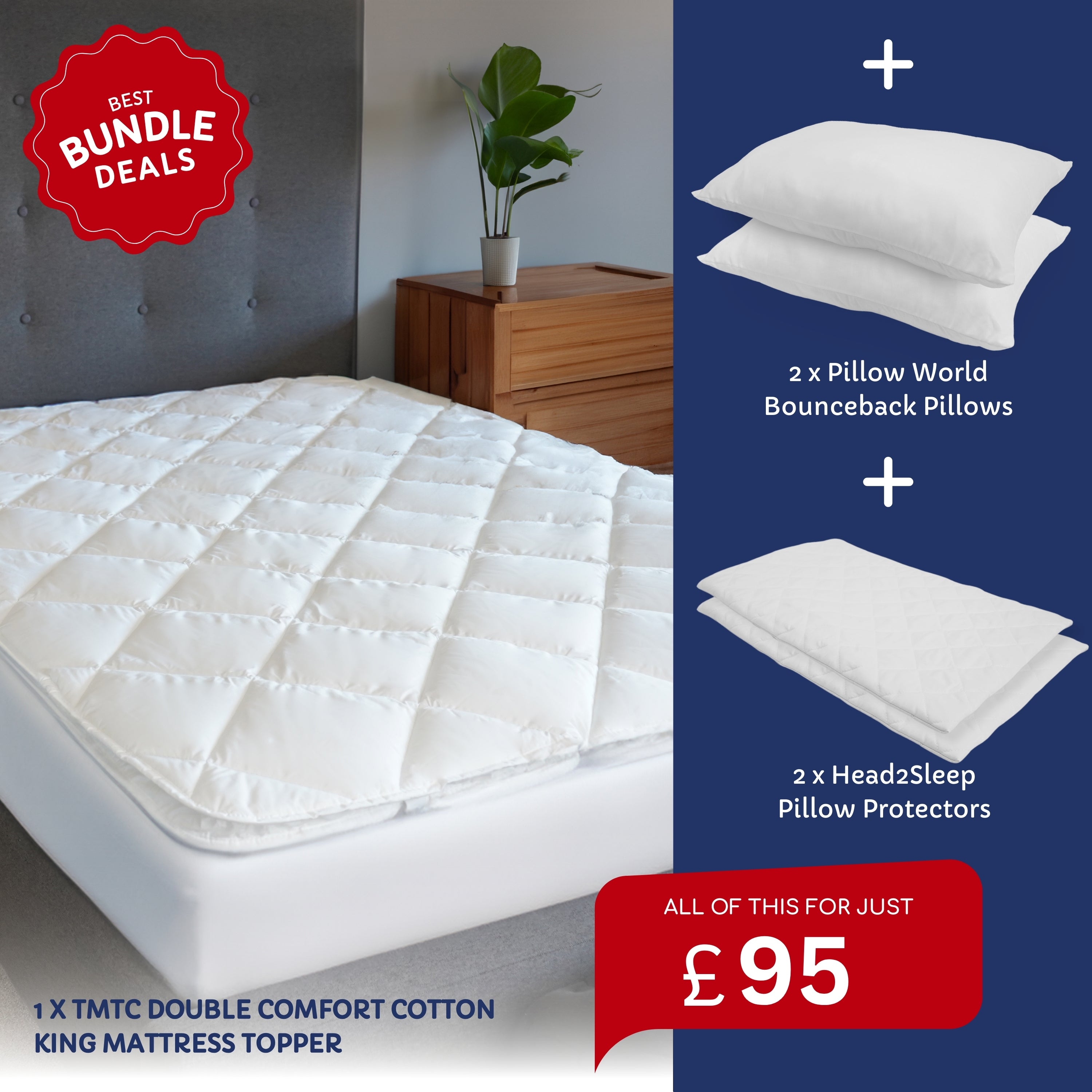 Hotel Comfort Bundle - Mattress Topper with Pillows and Pillow Protectors