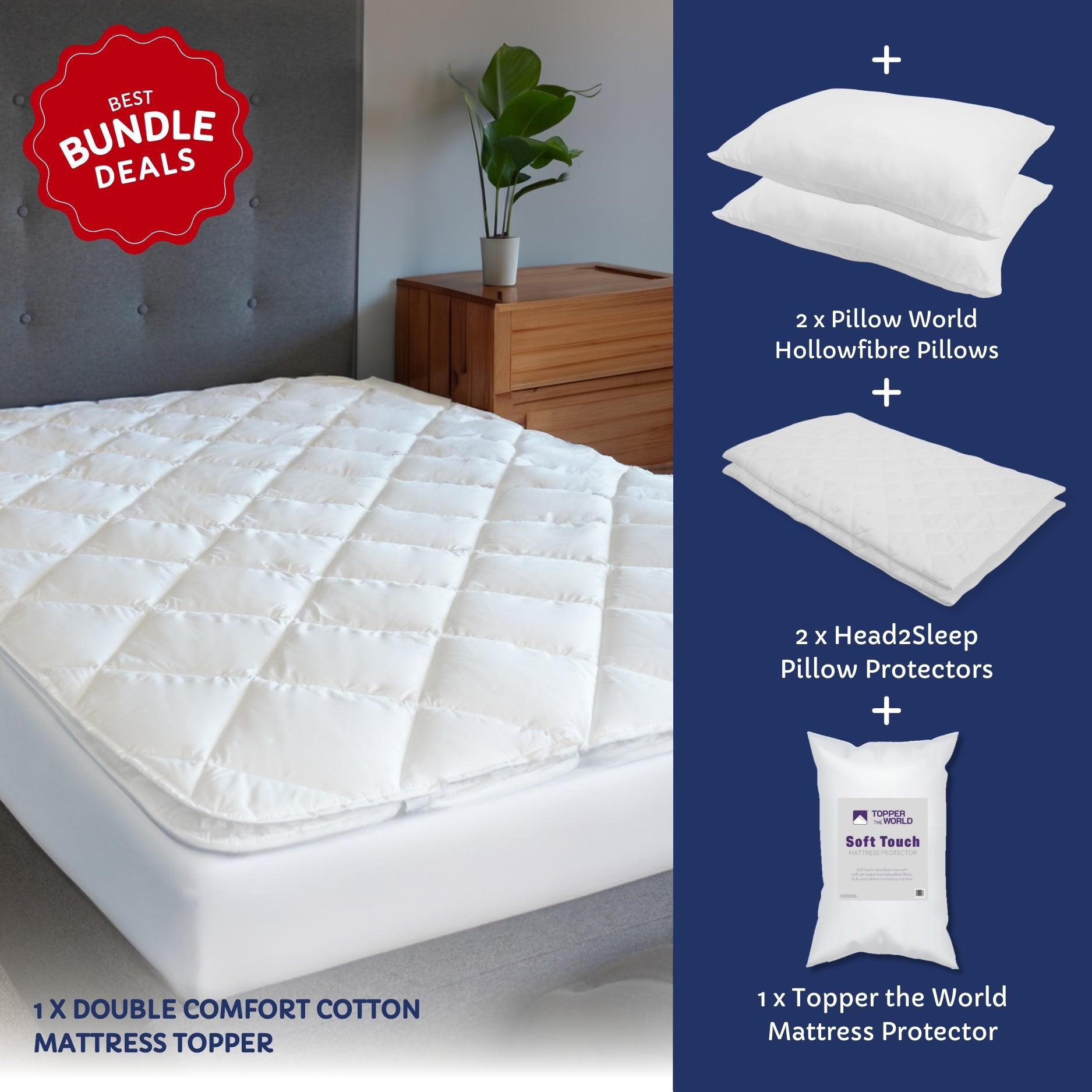 Hotel Comfort Bundle - Mattress Topper with Pillows and Protectors