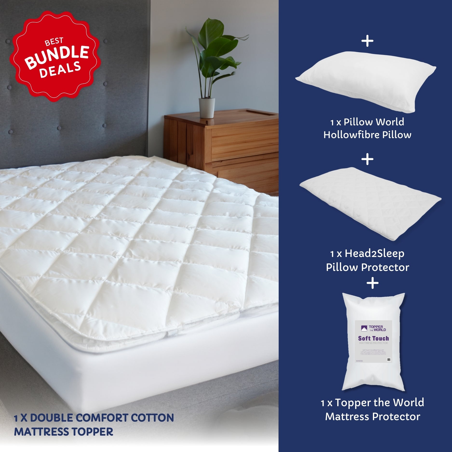 Hotel Comfort Bundle - Mattress Topper with Pillows and Protectors